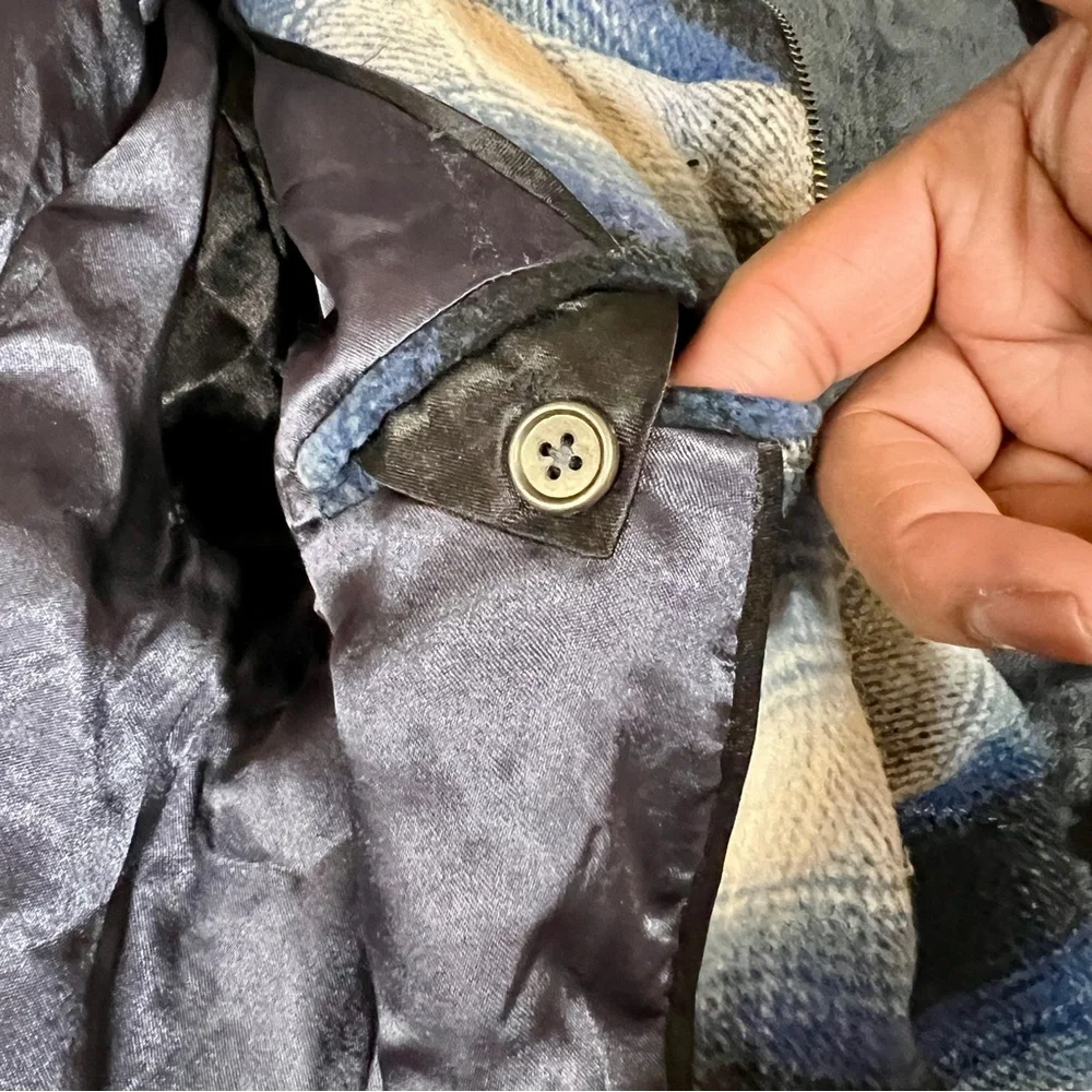 Mavi Wms Y2K Plaid Flannel Wool Blend Hooded Mock Neck‎ Preppy Casual Jacket S